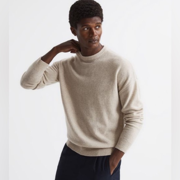 Reiss Other - Reiss Pullover Mens Knit Parks Sweater Cream Merino Wool Size Large *SHRUNK*